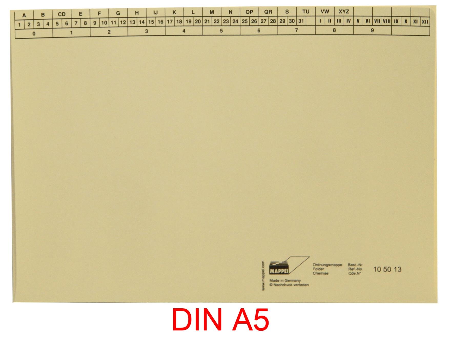 Ordnungsmappe für DIN A 5, Natronkarton hell, 130 g/qm,