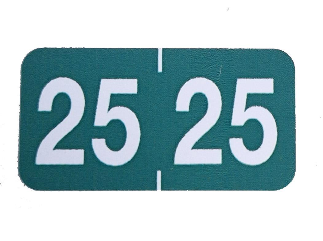 Jahreszahletiketten "25" Farbe dunkelgrün, 500/Rolle